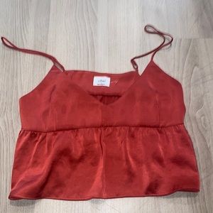 Aritzia Red Satin Crop Top